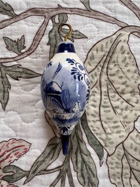 M. De Wit Handpainted Delft Holland Blue Ceramic Ornament - Windmill Theme